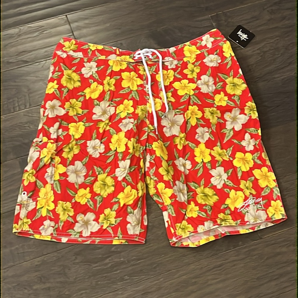 Stussy Wild Hawaii Cargo Board Short Swim Trunks Suit Unlined Surf Mens Size 36